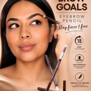 Girl using eyebrow pencil showing pencil benefit like waterproof and long lasting