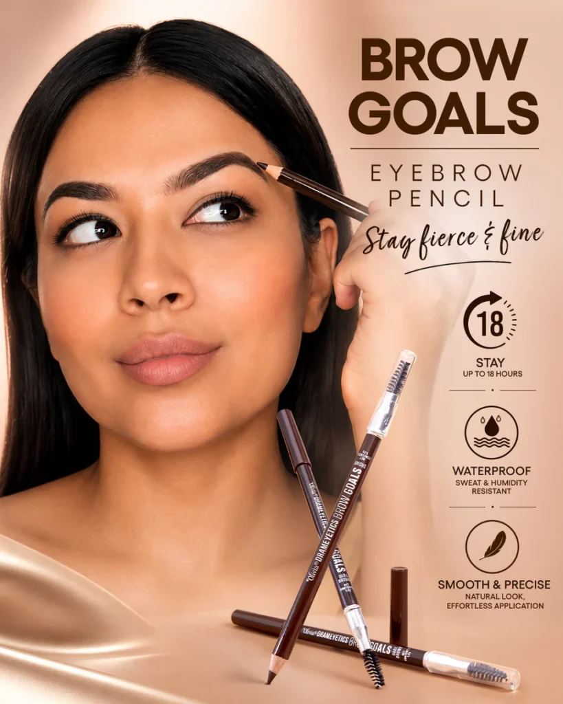 Girl using eyebrow pencil showing pencil benefit like waterproof and long lasting